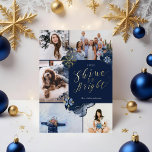 Schitter Zo Helder & Marine Goud Agat Inkt Vijf Fo Folie Feestdagenkaart<br><div class="desc">Onze sterrenhemel gouden juweel abstracte winternacht goud folie Kerstcollectie vangt koninklijke pracht met een moderne abstracte twist. Diepe marineblauwen, gouden juweeltinten en hints van blauwe tinten creëren een elegante winteravond sfeer. Het ontwerp bevat 5 fotocollage lay-outs om uw speciale familievakantie Kerstfoto's weer te geven. Ons handgetekende marineblauwe waterverf abstracte inktontwerp...</div>