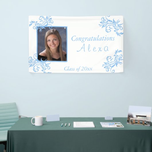 Schitterend Afstuderen Blauw Glitter Vines Stars B Spandoek (Beurs)