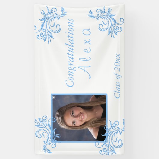 Schitterend Afstuderen Blauw Glitter Vines Stars B Spandoek (Verticaal)