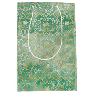 Schitterend antiek design, groen en goud medium cadeauzakje