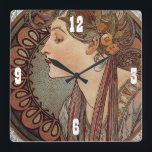 Schitterend, , Art Deco, Wall Clock Vierkante Klok<br><div class="desc">Geweldige kunst van Alphonso Mucha. Geweldig geschenk voor verjaardagen,  bruiloften of Kerstmis. Voeg tekst toe als u houdt van of met een naam of een initiaal personaliseert.</div>