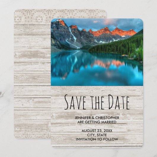Schitterend berglandschap fotografie bruiloft save the date (Voorkant / Achterkant)