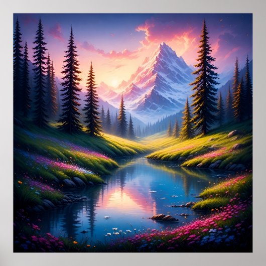 Schitterend berglandschap met weerspiegelingen van poster (Voorkant)