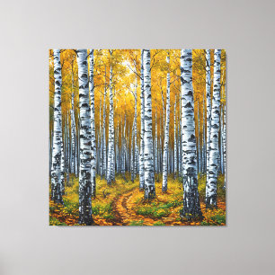 Schitterend berkenbos in de herfst canvas afdruk