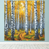 Schitterend berkenbos in de herfst canvas afdruk (Insitu (Houten vloer))