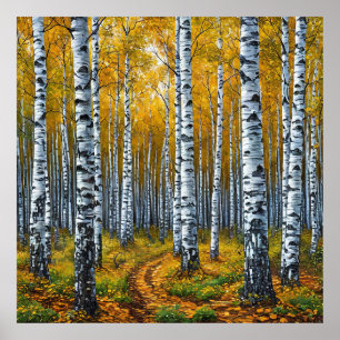 Schitterend berkenbos in de herfst poster