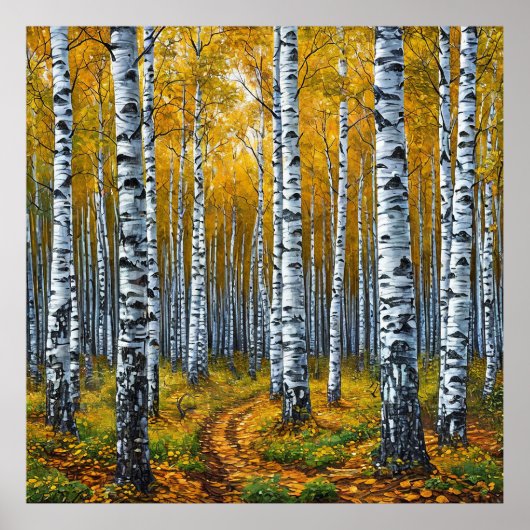 Schitterend berkenbos in de herfst poster (Voorkant)
