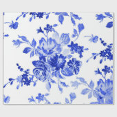 Schitterend  blauw bloempatroon cadeaupapier (Vlak)