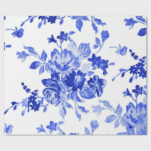 Schitterend  blauw bloempatroon cadeaupapier (Vlak)