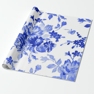 Schitterend  blauw bloempatroon cadeaupapier