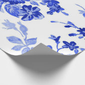 Schitterend  blauw bloempatroon cadeaupapier (Hoek)
