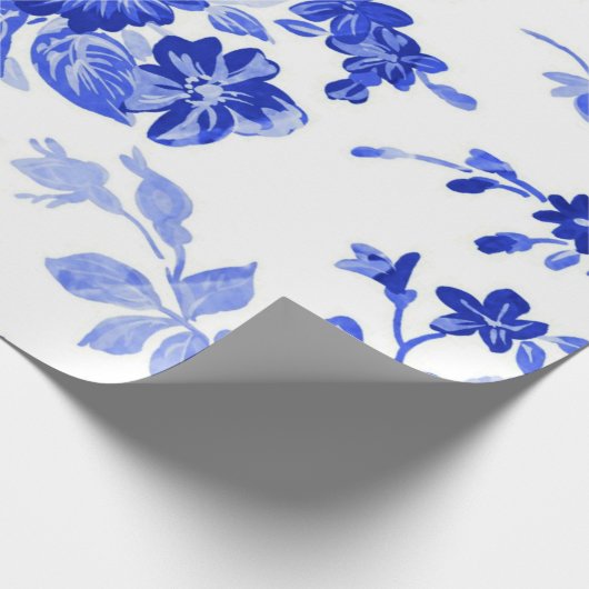 Schitterend  blauw bloempatroon cadeaupapier (Hoek)