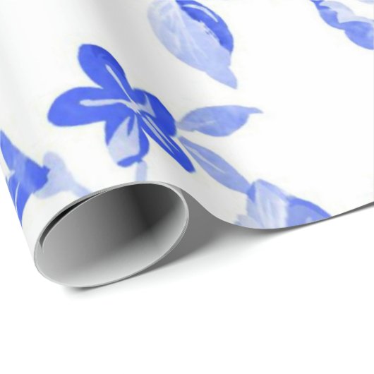 Schitterend  blauw bloempatroon cadeaupapier (Rol Hoek)