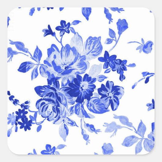 Schitterend  blauw bloempatroon vierkante sticker (Voorkant)