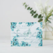 Schitterend blauw  briefkaart met bloemen (Staand voorkant)