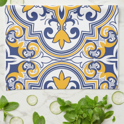 💙 Schitterend blauw en geel Azulejos 9 Theedoek (Gevouwen)