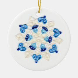 Schitterend blauw en wit Snowflake design Keramisch Ornament
