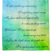 Schitterend blauw/groen reinigingsmantra-ontwerp douchegordijn (Voorkant)