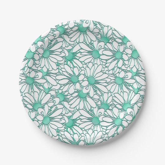 Schitterend Blauwgroen en wit Floral ontwerp Papieren Bordje (Voorkant)