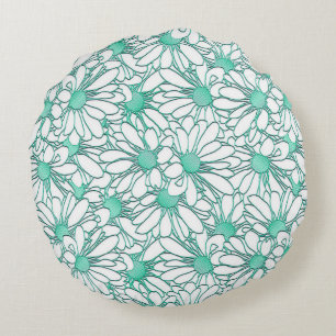Schitterend Blauwgroen en wit Floral ontwerp Rond Kussen