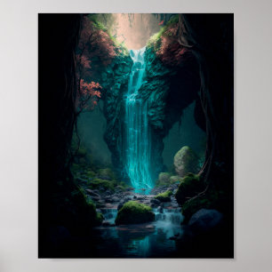Schitterend boswaterval, magisch bos poster