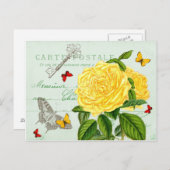 Schitterend briefkaart met roos en vlinders (Voorkant / Achterkant)