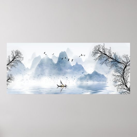 Schitterend Chinees Natuur Ink Landschap Poster (Voorkant)