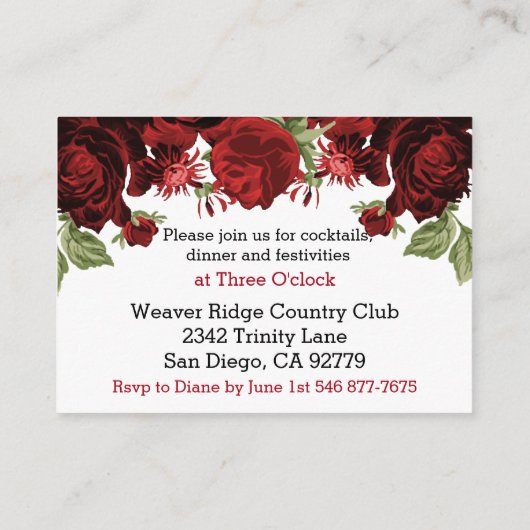 Schitterend donkerrood ontwerp - Ontvangst Informatiekaartje (Achterkant)