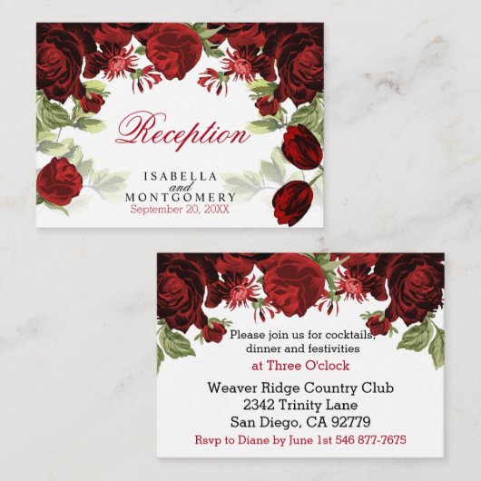 Schitterend donkerrood ontwerp - Ontvangst Informatiekaartje (Voorkant / Achterkant)