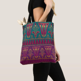 Schitterend egyptisch patroon paars groen en sjaal tote bag
