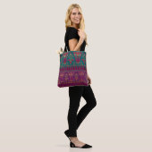 Schitterend egyptisch patroon paars groen en sjaal tote bag (Op model)