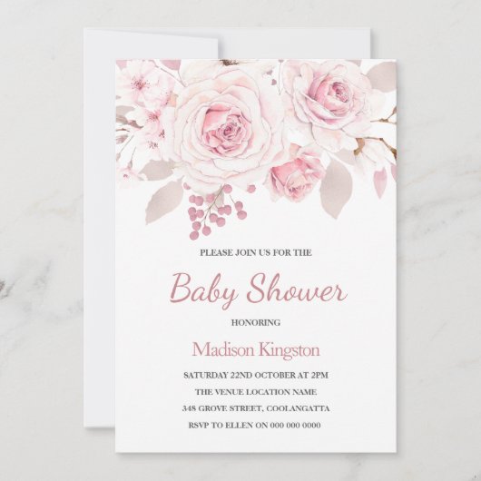 Schitterend Elegant Blush Roos Baby shower Kaart (Voorkant)