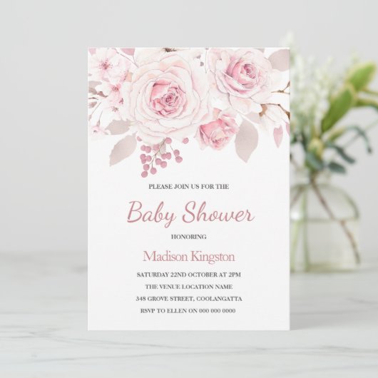 Schitterend Elegant Blush Roos Baby shower Kaart (Staand voorkant)