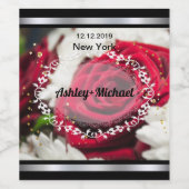 Schitterend etiket, rozen, rode rozen, openwerk wijn etiket (Enkel label)