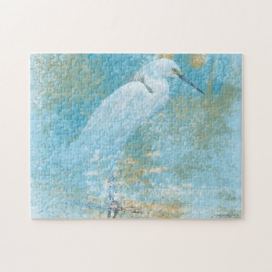 Schitterend gebilderd Snowy Egret Coastal Bird Legpuzzel (Horizontaal)