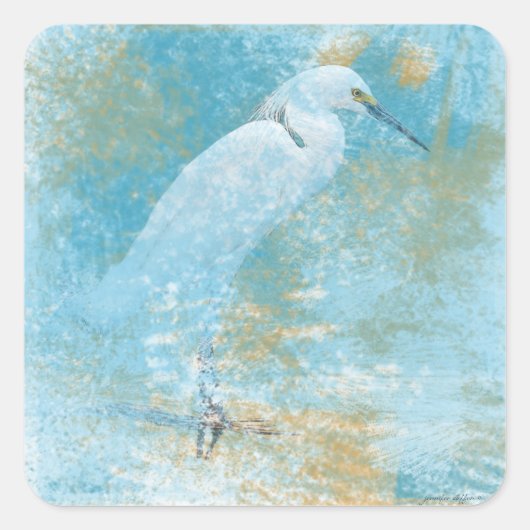 Schitterend gebilderd Snowy Egret Coastal Bird Vierkante Sticker (Voorkant)