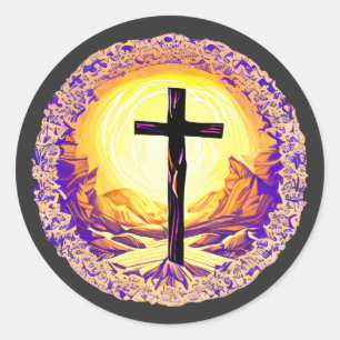 Schitterend gedetailleerd Christelijk kruisbeeld Ronde Sticker