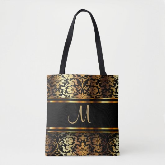 Schitterend Gold- en zwart Damasontwerp Tote Bag (Voorkant)