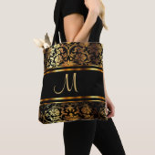 Schitterend Gold- en zwart Damasontwerp Tote Bag (Dichtbij)