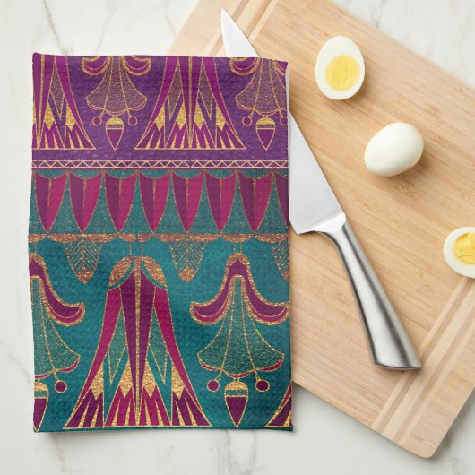 Schitterend groen paars oud Egyptisch patroon Theedoek (Quarter Fold)