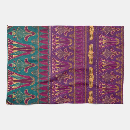 Schitterend groen paars oud Egyptisch patroon Theedoek (Horizontaal)