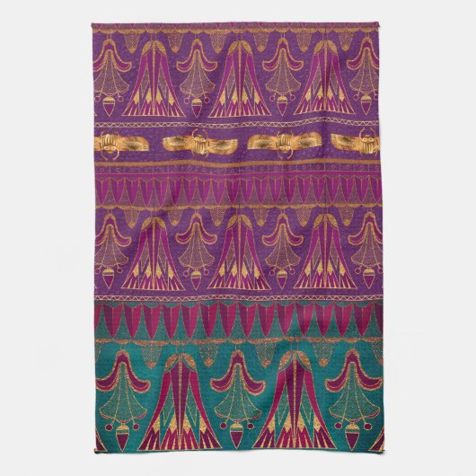 Schitterend groen paars oud Egyptisch patroon Theedoek (Verticaal)