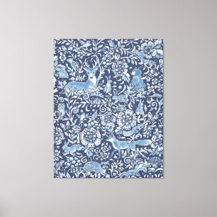 Schitterend groot blauw wit bos dierpatroon canvas afdruk