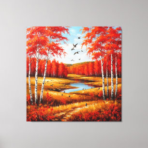 Schitterend herfstlandschap met levendig gebladert canvas afdruk