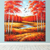 Schitterend herfstlandschap met levendig gebladert canvas afdruk (Insitu (Houten vloer))