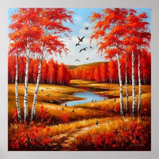Schitterend herfstlandschap met levendig gebladert poster (Voorkant)