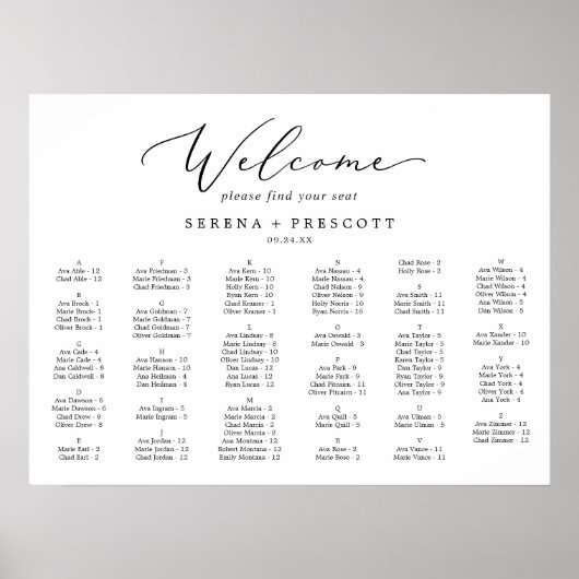 Schitterend horizontaal alfabetisch zitvlak poster (Voorkant)