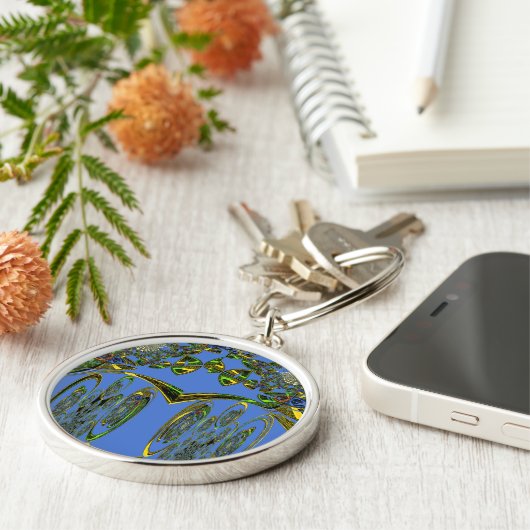 Schitterend Iridescent bluezelontwerp Sleutelhanger (Zijkant)