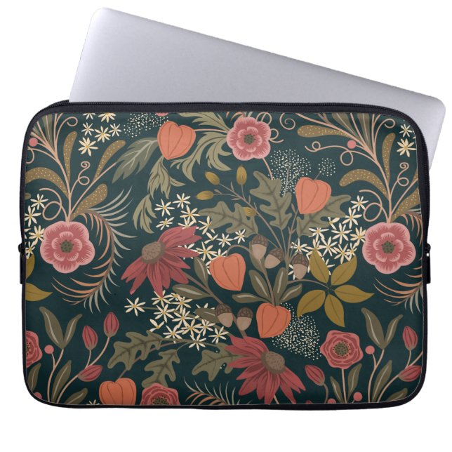Schitterend kleurig  bloempatroon laptop sleeve (Voorkant)