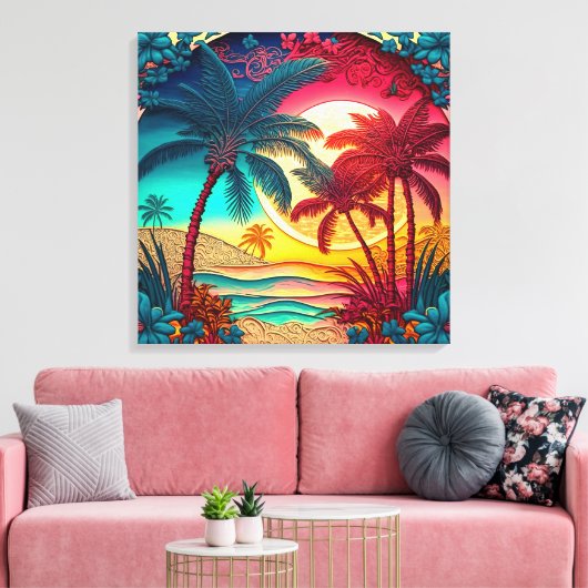 Schitterend kleurrijk strandstrand canvas afdruk (Insitu (Woonkamer))